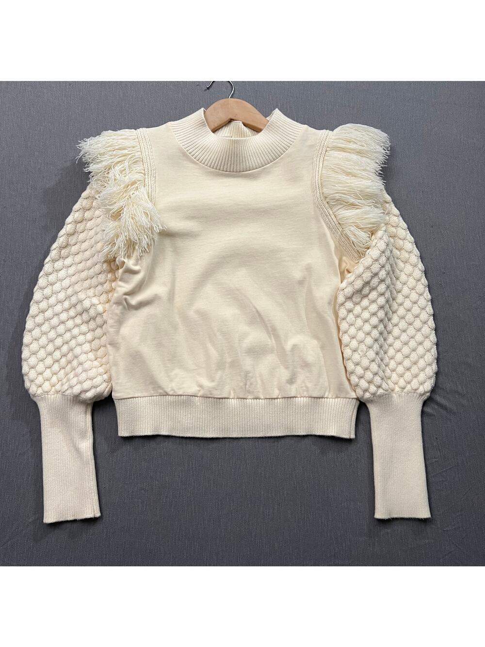 Anthropologie Dolan Left Coast Sweater Medium Ivory Fringe Crop Pullover Boho